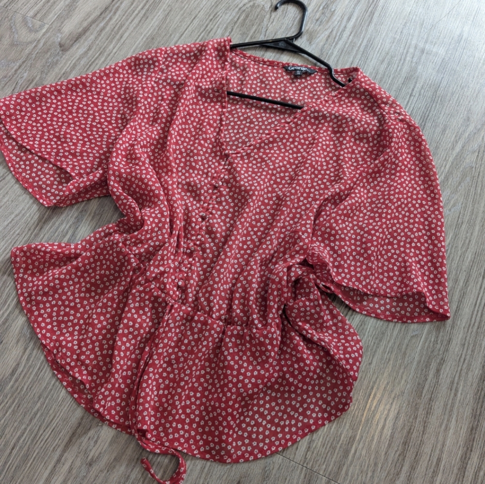 XL Red Women's Floral Blouse